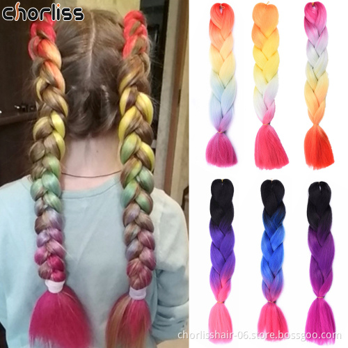 Wholesale Ombre Rainbow Passion Stretched Synthetic Braiding Hair Extensions African Crochet Jumbo Braids Hair